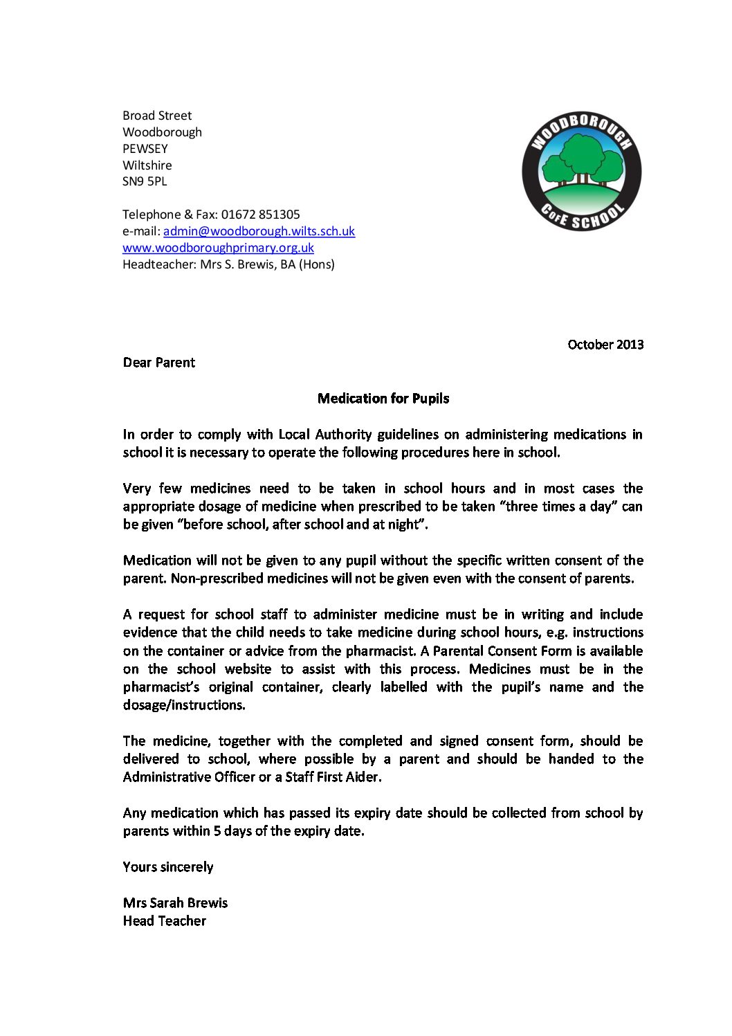 medication-letter-woodborough-primary-school